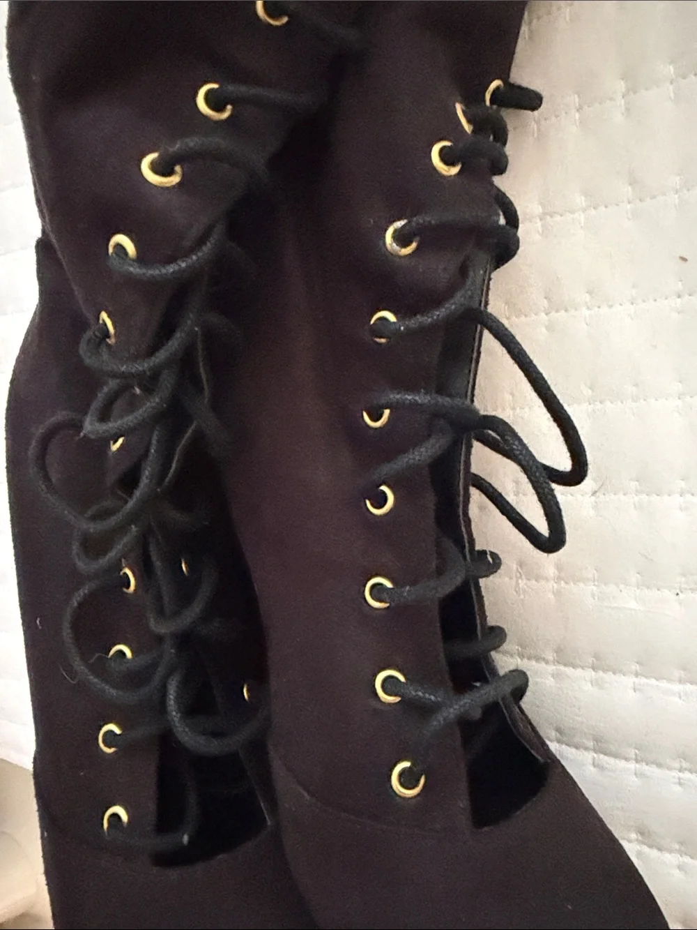 Black Lace-Up Over-the-Knee Stiletto Boots
